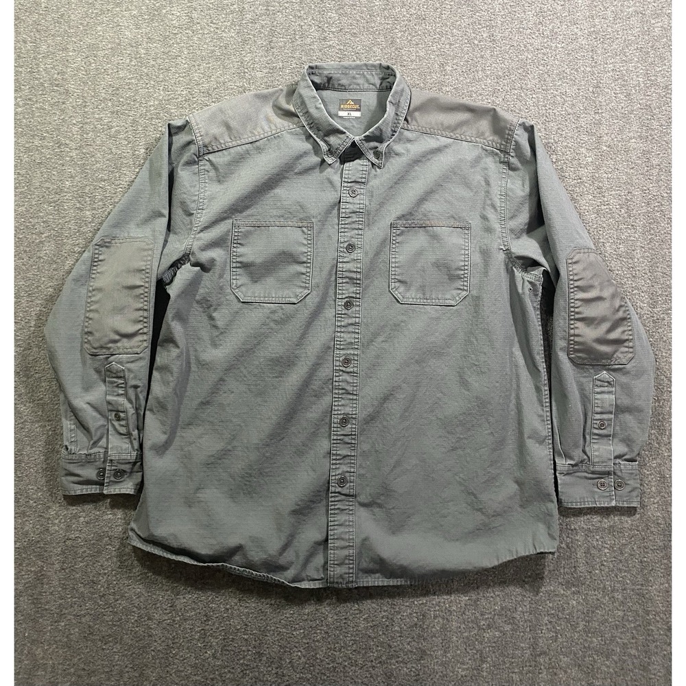 Ridgecut Toughwear Mens Gray Ripstop Workwear Shirt Rugged Pockets XL YMW-1115